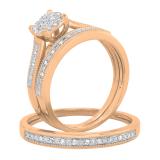 0.25 Carat (ctw) Round White Diamond Men & Womens Cluster Ring Trio Set 1/4 CT 18K Rose Gold