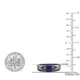 Black Rhodium Plated Round Blue Sapphire Ladies Bridal Engagement Ring Set 18K White Gold