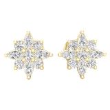 0.35 Carat (ctw) Round & Marquise Diamond Ladies Flower Shaped Stud Earrings 1/3 CT 10K Yellow Gold