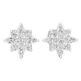 0.35 Carat (ctw) Round & Marquise Diamond Ladies Flower Shaped Stud Earrings 1/3 CT Sterling Silver
