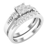 0.95 Carat (ctw) Princess Round & Baguette Diamond Ladies Engagement Ring Set 1 CT 10K White Gold
