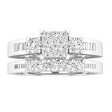 0.95 Carat (ctw) Princess Round & Baguette Diamond Ladies Engagement Ring Set 1 CT 10K White Gold
