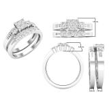 0.95 Carat (ctw) Princess Round & Baguette Diamond Ladies Engagement Ring Set 1 CT 10K White Gold