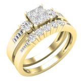 0.95 Carat (ctw) Princess Round & Baguette Diamond Ladies Engagement Ring Set 1 CT 18K Yellow Gold