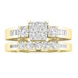 0.95 Carat (ctw) Princess Round & Baguette Diamond Ladies Engagement Ring Set 1 CT 18K Yellow Gold