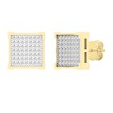 0.25 Carat (ctw) Round White Diamond Square Shape Mens Hip Hop Stud Earring 1/4 CT 10K Yellow Gold