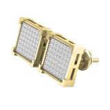 0.25 Carat (ctw) Round White Diamond Square Shape Mens Hip Hop Stud Earring 1/4 CT 10K Yellow Gold