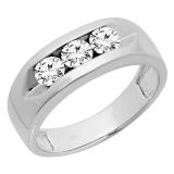 1.10 Carat (ctw) Round White Diamond Men's Channel Set 3 Stone Anniversary Wedding Band 1 CT 18K White Gold
