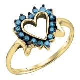 0.25 Carat (ctw) Round Blue Diamond Ladies Promise Heart Engagement Ring 1/4 CT 10K Yellow Gold