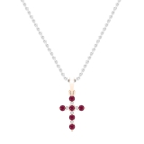 Round Ruby & White Diamond Ladies Cross Pendant (Silver Chain Included), 10K Rose Gold