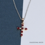 Round Ruby & White Diamond Ladies Cross Pendant (Silver Chain Included), 10K Rose Gold