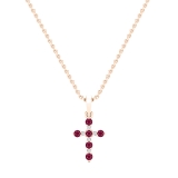 Round Ruby & White Diamond Ladies Cross Pendant (Gold Chain Included), 18K Rose Gold