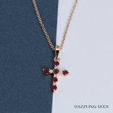 Round Ruby & White Diamond Ladies Cross Pendant (Gold Chain Included), 18K Rose Gold