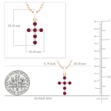 Round Ruby & White Diamond Ladies Cross Pendant (Gold Chain Included), 18K Rose Gold