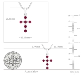 Round Ruby & White Diamond Ladies Cross Pendant (Silver Chain Included), Sterling Silver