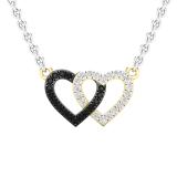 0.10 Carat (ctw) Round Black & White Diamond Ladies Double Heart Pendat 1/10 CT 14K Yellow Gold