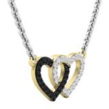 0.10 Carat (ctw) Round Black & White Diamond Ladies Double Heart Pendat 1/10 CT 14K Yellow Gold