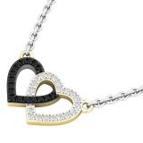 0.10 Carat (ctw) Round Black & White Diamond Ladies Double Heart Pendat 1/10 CT 14K Yellow Gold