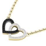 0.10 Carat (ctw) Round Black & White Diamond Ladies Double Heart Pendat 1/10 CT 14K Yellow Gold