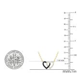 0.10 Carat (ctw) Round Black & White Diamond Ladies Double Heart Pendat 1/10 CT 14K Yellow Gold