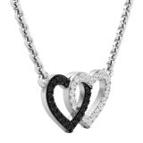 0.10 Carat (ctw) Round Black & White Diamond Ladies Double Heart Pendat 1/10 CT 18K White Gold