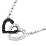 0.10 Carat (ctw) Round Black & White Diamond Ladies Double Heart Pendat 1/10 CT 18K White Gold
