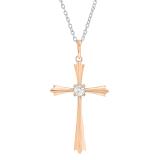 0.15 Carat (ctw) Round White Diamond Ladies Solitaire Flared Arms Cross Pendant 10K Rose Gold
