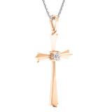 0.15 Carat (ctw) Round White Diamond Ladies Solitaire Flared Arms Cross Pendant 10K Rose Gold