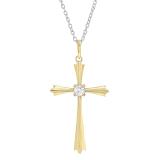 0.15 Carat (ctw) Round White Diamond Ladies Solitaire Flared Arms Cross Pendant 10K Yellow Gold