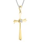 0.15 Carat (ctw) Round White Diamond Ladies Solitaire Flared Arms Cross Pendant 10K Yellow Gold
