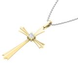 0.15 Carat (ctw) Round White Diamond Ladies Solitaire Flared Arms Cross Pendant 10K Yellow Gold