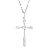 0.15 Carat (ctw) Round White Diamond Ladies Solitaire Flared Arms Cross Pendant 14K White Gold