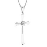 0.15 Carat (ctw) Round White Diamond Ladies Solitaire Flared Arms Cross Pendant 14K White Gold