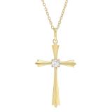 0.15 Carat (ctw) Round White Diamond Ladies Solitaire Flared Arms Cross Pendant 14K Yellow Gold