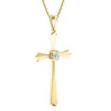 0.15 Carat (ctw) Round White Diamond Ladies Solitaire Flared Arms Cross Pendant 14K Yellow Gold