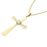 0.15 Carat (ctw) Round White Diamond Ladies Solitaire Flared Arms Cross Pendant 14K Yellow Gold