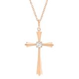 0.15 Carat (ctw) Round White Diamond Ladies Solitaire Flared Arms Cross Pendant 18K Rose Gold