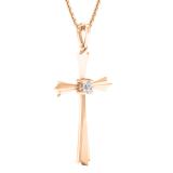 0.15 Carat (ctw) Round White Diamond Ladies Solitaire Flared Arms Cross Pendant 18K Rose Gold