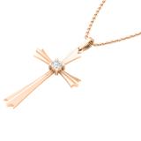 0.15 Carat (ctw) Round White Diamond Ladies Solitaire Flared Arms Cross Pendant 18K Rose Gold