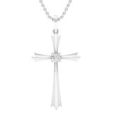0.15 Carat (ctw) Round White Diamond Ladies Solitaire Flared Arms Cross Pendant 18K White Gold