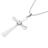 0.15 Carat (ctw) Round White Diamond Ladies Solitaire Flared Arms Cross Pendant 18K White Gold