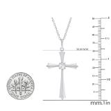 0.15 Carat (ctw) Round White Diamond Ladies Solitaire Flared Arms Cross Pendant Sterling Silver