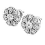 0.25 Carat (ctw) Round White Diamond Ladies Cluster Flower Stud Earrings 1/4 CT 14K White Gold