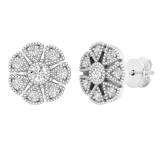 0.25 Carat (ctw) Round White Diamond Ladies Cluster Flower Stud Earrings 1/4 CT Sterling Silver