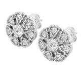 0.25 Carat (ctw) Round White Diamond Ladies Cluster Flower Stud Earrings 1/4 CT Sterling Silver
