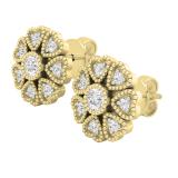 0.25 Carat (ctw) Round Diamond Ladies Hearts Cluster Flower Stud Earrings 1/4 CT 18K Yellow Gold