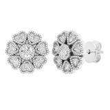 0.25 Carat (ctw) Round Diamond Ladies Hearts Cluster Flower Stud Earrings 1/4 CT Sterling Silver
