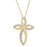 0.15 Carat (ctw) Round White Diamond Ladies Fashion Loop Cross Pendant 14K Yellow Gold