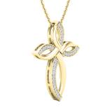 0.15 Carat (ctw) Round White Diamond Ladies Fashion Loop Cross Pendant 14K Yellow Gold