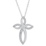 0.15 Carat (ctw) Round White Diamond Ladies Fashion Loop Cross Pendant 18K White Gold